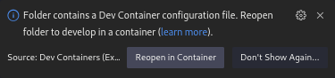 Vs Code reopen in container notice